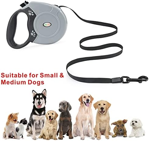 Idepet Heavy Duty Retractable Dog Leash for Small and Medium Dogs, Anti-Chewing Steel Chain 360 Degree Tangle-Free,Break and Lock System,16ft Leash for Dog Walking (Flat Rope)