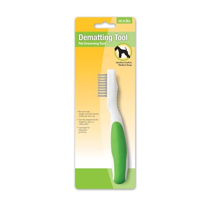Andis 66055 Dematting 9-Blade Tool - Reduces Shedding, Safe on Wet or Dry Hair - Removes Dead Hair & Eliminates Tangles - Anti-slip, Easy-Grip Handle & Suitable for Various Pets – Green