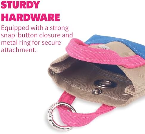 Dog Poop Bag Holder for Leash with 1 Waste Bag Roll, Canvas, Pink Handle