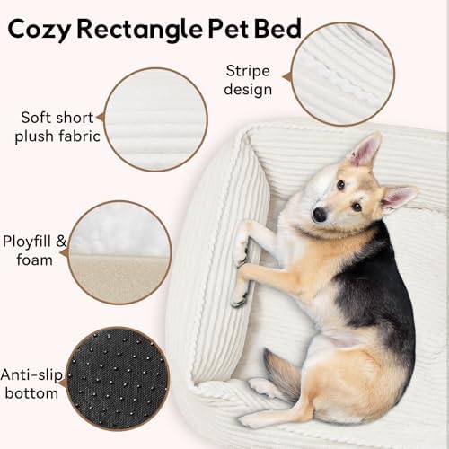 Zerbuger 25in Cream Rectangle Cat Dog Bed Machine Washable Sleeping Sofa