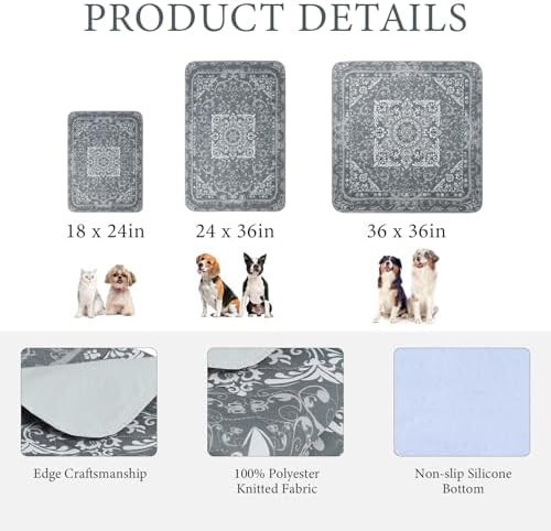 Homimp Washable Pee Pads for Dogs,4 Pack Reusable Puppy Pads,Absorbent and Leakproof Dog Pee Pads,Non Slip Puppy Training Pads,Pet Mat for Floor,Crate,Couch,Whelping,Grey 24"x36"