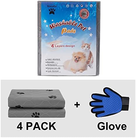 Washable Pee Pads for Dogs + Free Puppy Grooming Gloves/Quilted, Fast Absorbing Machine Washable Dog Whelping Pad/Waterproof Puppy Training Pad/Housebreaking Absorption Pads