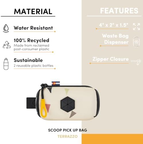 OllyDog Scoop Pick Up | Dog Poop Bag Holder | Lightweight & Water-Resistant Dispenser | Leash Attachment for Hands-Free Carry | Fits Standard Waste Bag Rolls (Terrazzo)