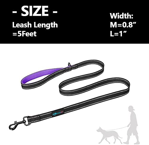 PHOEPET 5 Feet Heavy Duty Dog Leash - Reflective - Soft Padded Handle