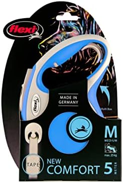 Flexi New Comfort Tape Grey & Blue Medium 5m Retractable Dog Leash/Lead for Dogs up to 25kgs/55lbs