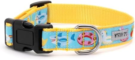 THE WORTHY DOG Summer Print, Adjustable Dog Collar,Medium Dogs, Pool Party