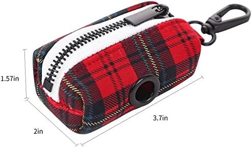 Lionet Paws Cute Dog Poop Bag Holder with Dog Poop Bag for Leash, Cotton Grid Dog Bag Dispenser, Matching Dog Collar