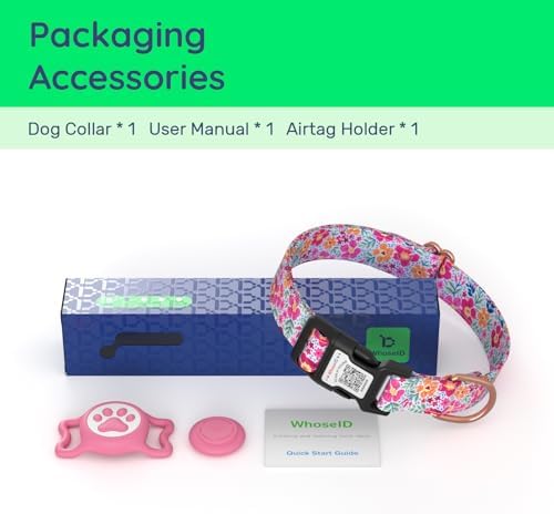 Airtag Dog Collar,with Waterproof airtag Holder,Original Stylish Cute Pattern Design.QR Code ID Buckle,Comfortable Soft Cotton for Small Medium Large Dogs