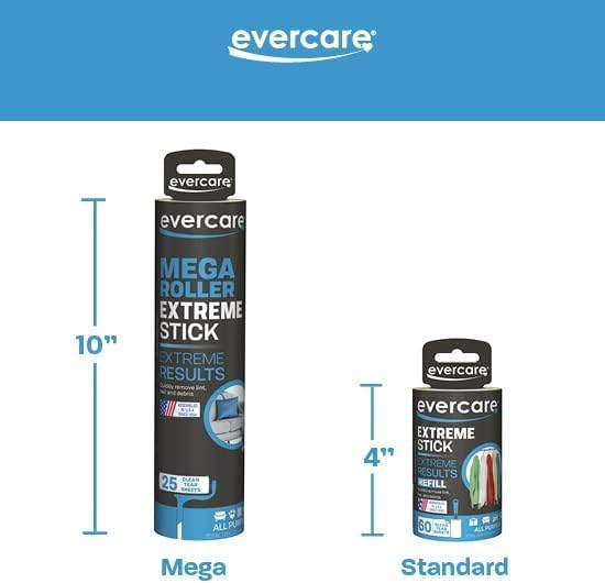 evercare Pet Mega Extreme Surface Coverage 50 Layer Lint Roller Refill for Cleaning Debris Off of Clothes and Furniture, 3 Pack