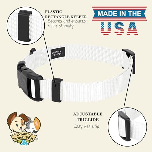Country Brook Petz - Everyday Nylon Dog Collar for Large, Medium, and Small Dogs and Puppies - for Everyday Use in 30+ Colors (Medium, 3/4 Inch, White)