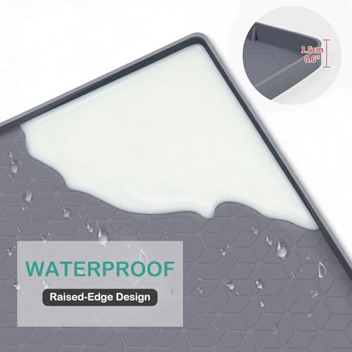 SORKUT Cat Litter Mat 34x22 Inch, Large Silicone Litter Box Mat for Floor Protection, Waterproof & Non-Slip, Soft for Cat Paws, Easy to Clean, Leak-Proof Edge, Gray