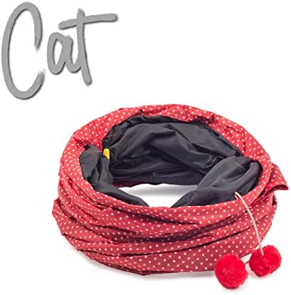 Ancol Polka Dot Cat Tunnel Red Play Toy with Crinkle Material - Collapsible Design for Fun and Exercise