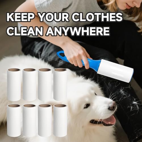 8 Pack 720 Sheets Lint Roller Refill Compatible with PetLovers, Extra Sticky Pet Hair Remover for Dogs & Cats, Pet Lint Roller Refill for Clothes, Furniture, Carpet, No Handle Included