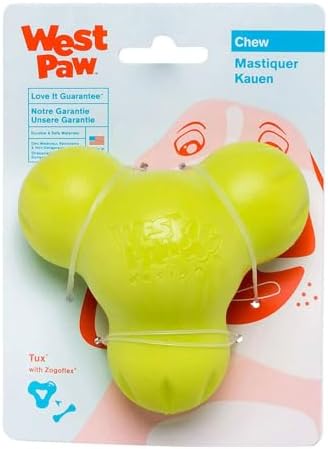 WEST PAW Zogoflex Tux Treat Dispensing Dog Chew Toy – Interactive Chewing Toy for Dogs – Dog Games for Aggressive Chewers, Fetch, Catch – Holds Kibble, Treats, Small 4", Granny Smith