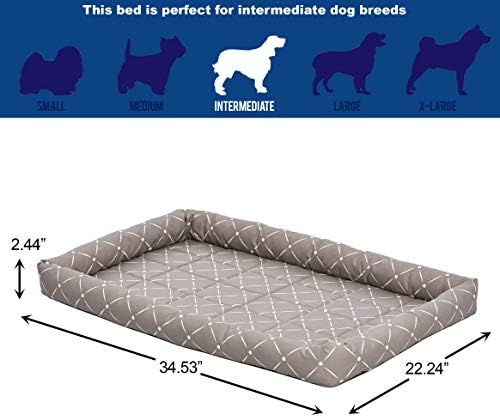 MidWest Homes for Pets 40236-MRD Quiet Time Couture Ashton Bolster Pet Bed, Intermediate Dog/36, Mushroom, Mushroom & White Diamond Pattern, 36-Inch