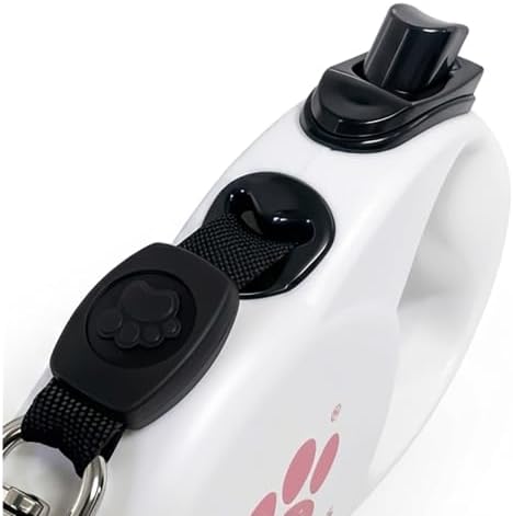 Chew Proof Retractable Dog Leash for Medium Dogs up to 44lbs, 16ft Heavy Duty Dog Lead with Anti-Chewing Steel Wire Rope, Tangle-Free, One-Hand Brake & Lock, White M