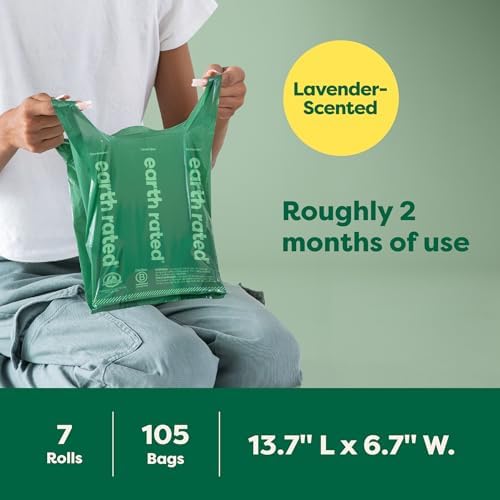 Earth Rated Dog Poop Bags for Dogs, 105 Easy Tie Handle Bags, Lavender