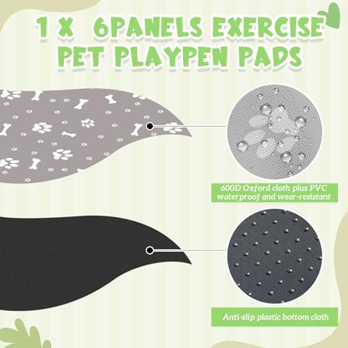Marsui Dog Playpen Bottom Pad Fits for 36inch W and 24inch H 6 Panels Exercise Pet Dog Mat Puppy Crate Pad Reusable Washable Pet Training Pee Mat Hoop and Loop Design, Playpen Not Included (Gray)