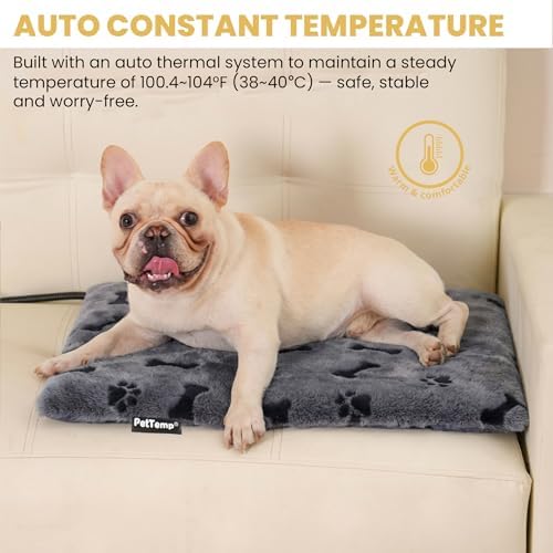 Pet Heating Pad for Cats Dogs Indoor & Sheltered Outdoor Waterproof Heated Cat Bed Heated Dog Bed Chew Resistant Cord Constant Temperature Electric Warming (Grey, M: 20" × 16" × 1.3")