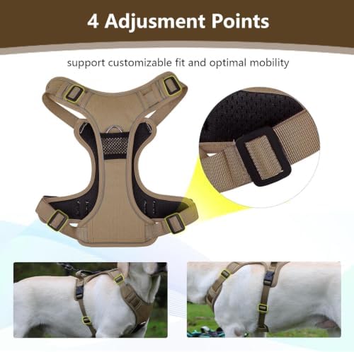 Upgraded Dog Harness with AirTag Holder, Escape Proof Adjustable Vest for Puppy Outdoor Walking, No Pull No Choke Breathable Jacket with Reflective Strips for Dark Night, Khaki M