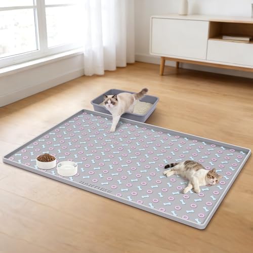 Silicone Cat Litter Mat 40" x 28" Cat Mat for Litter Box, Light Grey