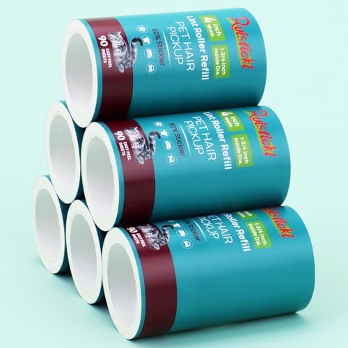 4 inch Lint Roller Refills Only for Scotch-Brite Pet Hair Pickup Extra Sticky Lint Roller 90 Sheets per Refill 6 Pack 540 Easy-Tear Adhesive Sheets Total (Inside Dia. 1 3/4 inch)