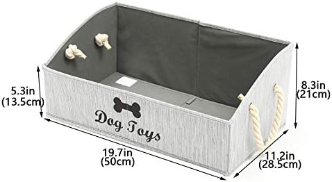 Geyecete Large Dog Toys Storage Bins-Foldable Fabric Trapezoid Organizer Boxes with Weave Rope Handle,Collapsible Basket for Shelves,Dog Apparel(Gray-Dog)