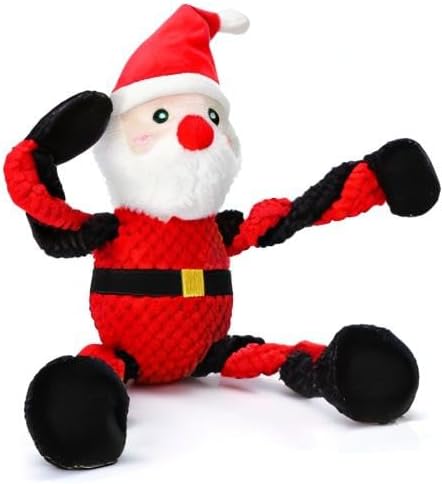 Senneny Christmas Dog Toys, Squeaky Santa Plush with Ropes for Tug of War, Durable Interactive Chew Toys for Puppy Small Medium Large Dogs