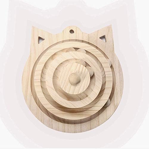 Wooden Cat Toy, 3-Layer Cat Turntable with Cat Toy Feather Stick (10IN)