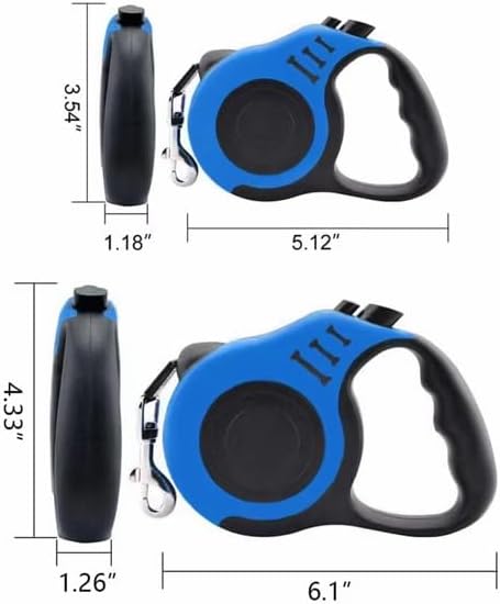 Retractable Dog Leash, Blue, 16.5 Ft, Polyester Flat Traction Belt, 360 Rotational Tangle-Free Hook, One-Button Brake and Lock, for Small and Medium Dogs up to 33 lbs