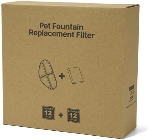 12 Pack Filters and Pump Sponges for 7L/1.8Gal Dog Water Bowl Dispenser(FN-W05), ZEKIRY Cat Water Fountain Filter, 4-Layer Filtration Pet Fountain Filters Replacement