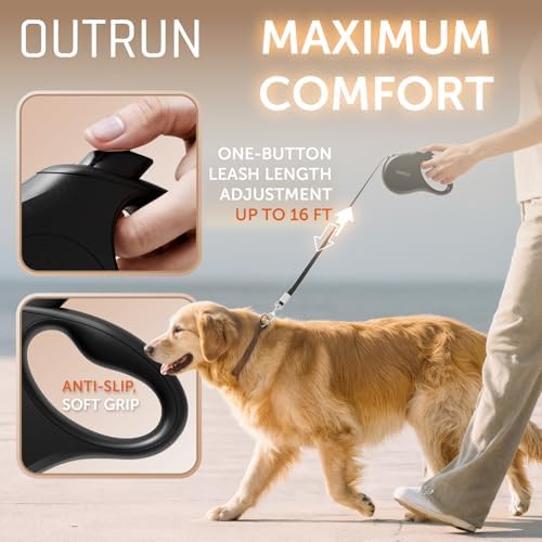 OUTRUN Retractable Dog Leash 16 FT Tape, up to 55 lb, No Tangle