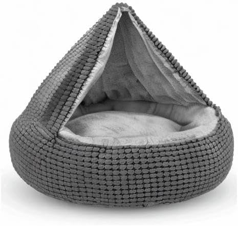 Dog Bed with Attached Blanket for Small Dogs or Cats, Soft Plush Cozy Donut Cuddler Hooded Pet Beds Washable. Round Puppy Bed Orthopedic, Calming Cat Cave Bed. Anti-Slip Bottom 26inch