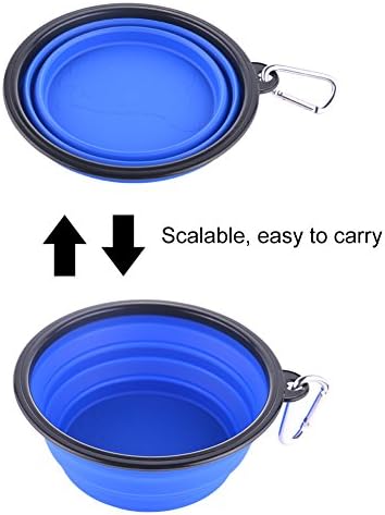 Large Collapsible Dog Bowls, 34oz Travel Water Food Bowls Portable Foldable Collapse Dishes with Carabiner Clip, 2 Pack (Blue + Red)