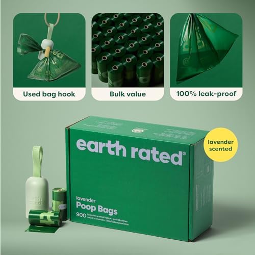 Earth Rated Dog Poop Bag Holder, 1 Dispenser and 900 Bags, Lavender