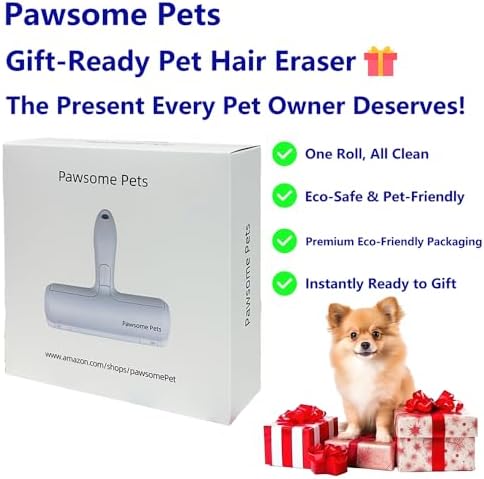 Pawsome Pets Pet Hair Remover Gift Set Reusable Lint Roller Cat and Dog Hair Remover for Furniture, Couch, Carpet, Clothing and Bedding - Portable, Multi-Surface Fur Removal Tool