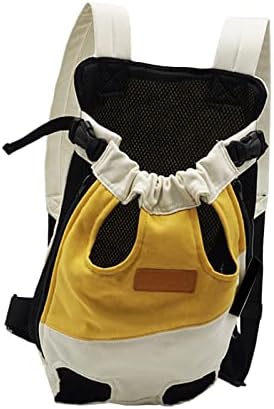 Pet Carrier Backpack Cat Chest Bag Portable Shoulder Strap Front Carrier Legs Out for Walking Hiking Camping (L White Yellow)
