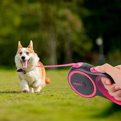 Retractable Extendable Dog Leash, 3, 5 and 8 Metres, Flexible Tape for Training and Walking, with Lock and Brake, Design and Comfortable Grip (8 Metres, Pink)