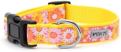THE WORTHY DOG Summer Print, Adjustable Dog Collar,Medium Dogs, Floral