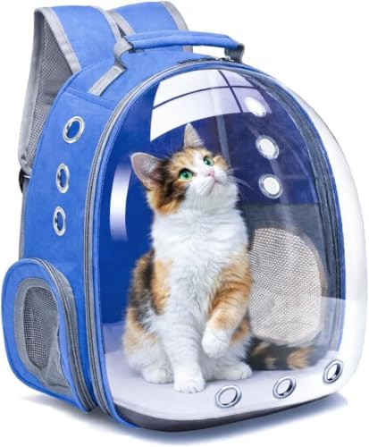 Bubble Backpack Pet Carrier for Cats & Small Dogs up to 17 lbs – Ventilated Clear Capsule Backpack with Mesh Panels, Lightweight Travel Backpack for Walking, Hiking & Airline Carry-On (Blue)