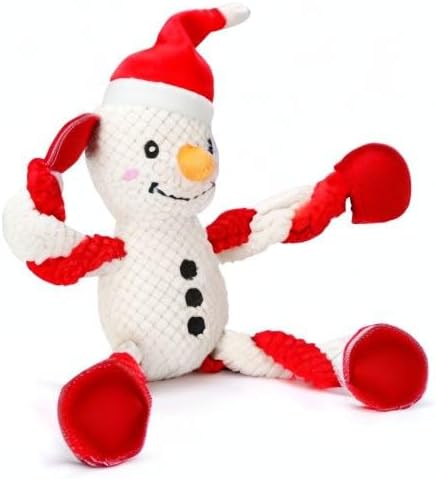 Senneny Christmas Dog Toys, Squeaky Snowman Plush with Ropes for Tug of War, Durable Interactive Chew Toys for Puppy Small Medium Large Dogs