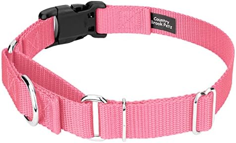 Martingale Dog Collar - Heavy Duty Nylon Adjustable Martingale Dog Collar with Plastic Buckle for Small Medium Large Breeds - 30+ Colors (5/8 Inch, Extra Small, Pink)