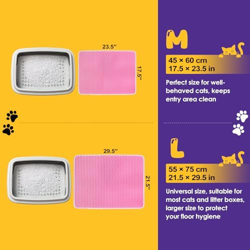 Double-Layer Cat Litter Trapper Mat - Heavy Duty Anti-Tracking Litter Box Mat with Deep Grooves & Waterproof Bottom - Stops Mess, Easy Clean (Pink,L)