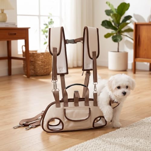 Pawzie Purse Dog Carrier, Breathable Crossbody Pet Sling Bag for Dogs & Cats, Convertible Backpack Shoulder Bag for Travel, Hands-Free Carrier with Safety Leash Clip & Storage Pocket(Beige, Small)