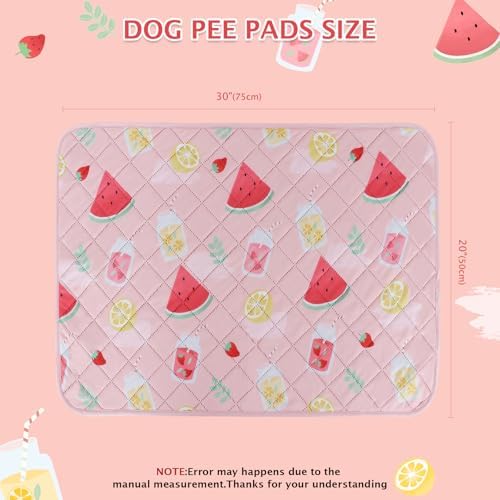 BVAGSS Washable Pee Pads for Dogs, 2 Pack Reusable Leakproof Puppy Wee Wee Pad, Non-Slip Waterproof Pet Training Pads, Super Absorbent Whelping Pads XH081 (Watermelon, 30X20 Inch (Pack of 2))