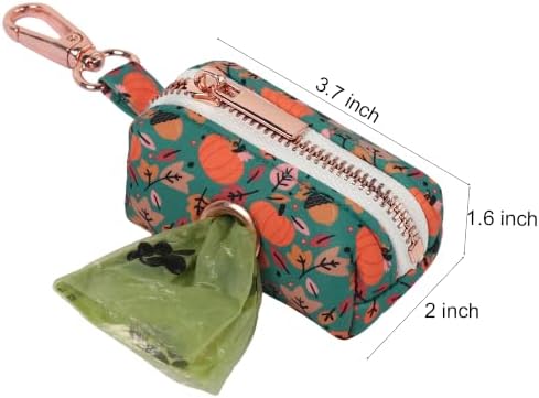 ARING PET Fall Dog Poop Bag Holder, Cotton Puppy Pumpkin Waste Bag Dispenser Attach to Any Leashes, Portable Washable Pet Waste Pouch Holder with Two Rolls of Bags