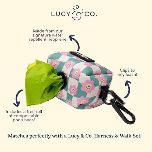 Lucy & Co. Just Chill Dog Poop Bag Holder and Dispenser, Clips to Leash, Water-Repellent Neoprene, Includes Refill Roll