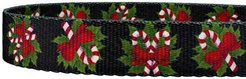 Country Brook Petz - Black Candy Cane Everyday Dog Leash - Christmas Collection Featuring Festive Designs (6 Foot, 1/2 Inch Wide)