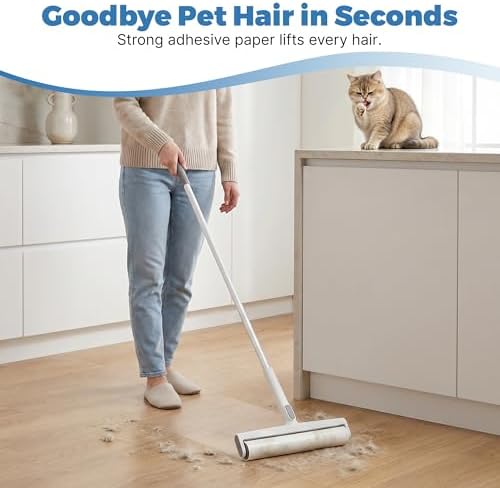 13.8" Large Lint Rollers/7.5" Small Lint Rollers for Pet Hair Extra Sticky,Large Roller with Long Handle for Cleaning Carpets, Clothing,Floors,Couch, Furniture Wall Cleaner Mop Dust Remover (White)