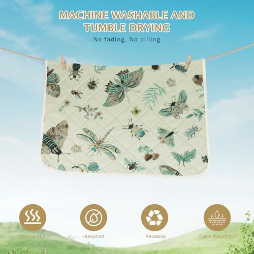 IEUUMLER Washable Pee Pads for Dogs, 2 Pack Insect Pattern Reusable Waterproof Puppy Potty Pads, Non-Slip Absorbent Pet Training Pads for Playpen Crate Bed EU014